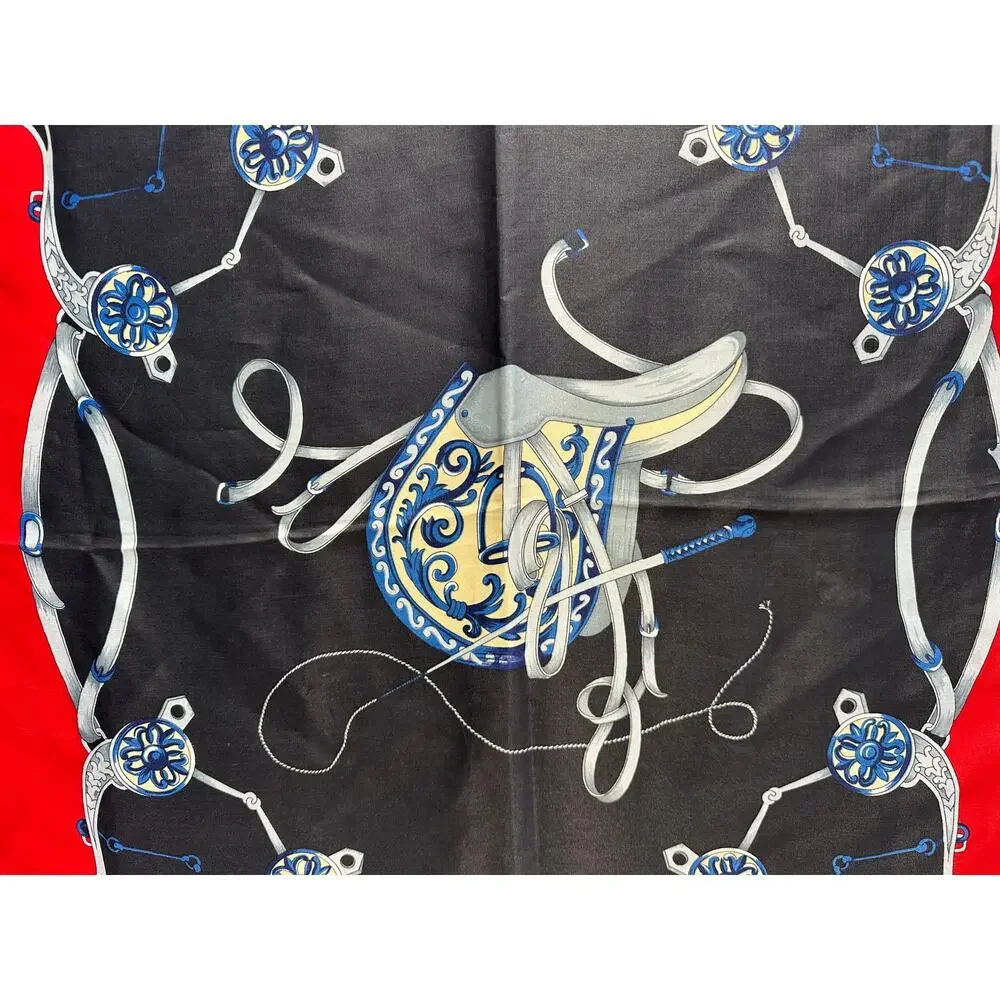 Pierre Cardin Vintage Designer Silk Scarf Equestrian Tack Print